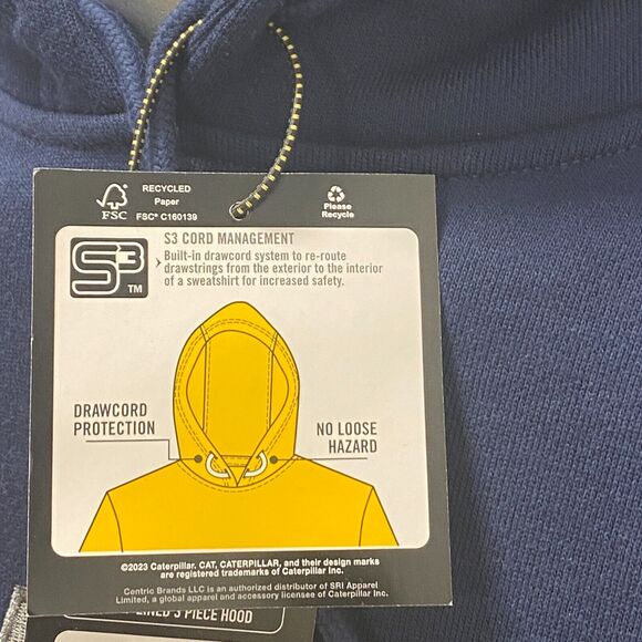 CAT Caterpillar Heavy Equipment Logo Hoodie Sweatshirt Pullover Blue Silver L - Picture 4 of 6